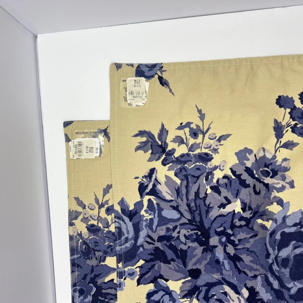 Williams Sonoma Toile Placemats Set 2 Cotton Blue Cream Floral Botanical Cottage